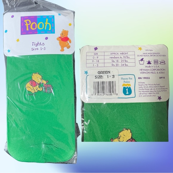 Disney | Accessories | Vintage New In Package Disney Pooh Green Winnie The Pooh Xmas Tights Sz 3 ...